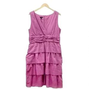 Talbots Women's Magenta Cotton Sleeveless V-Neck Ruffle Layered Skirt Dress